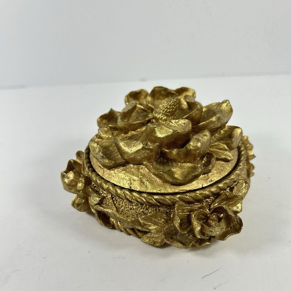 vintage 1996 CBK Ltd. gold magnolia flower trinket box